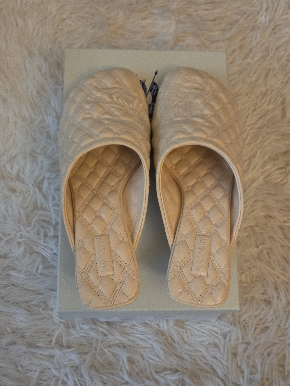 Burberry Cream Quilted Slip-On Mules